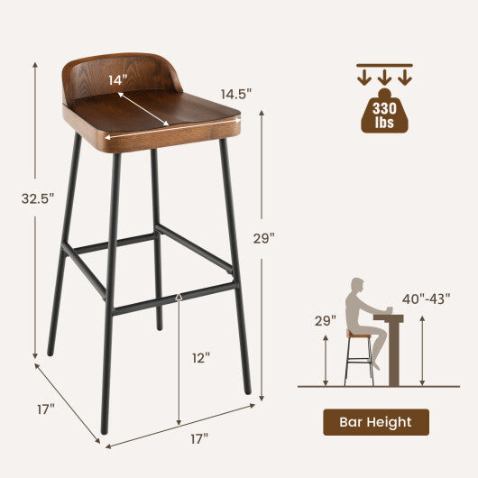 Set of 1/2 29 Inch Industrial Bar Stools with Low Back and Footrests-Set of 2