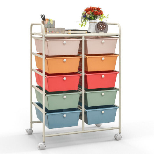10-Drawer Rolling Storage Cart-Black