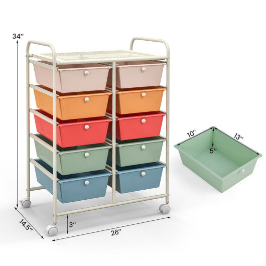 10-Drawer Rolling Storage Cart-Black