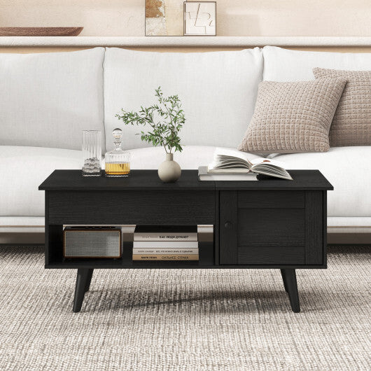 Lift Top Coffee Table with Storage and Hidden Compartment-Natural