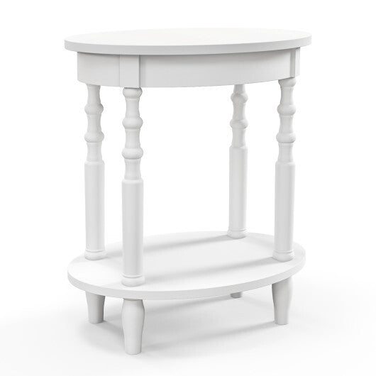 2-Tier Oval Side Table with Storage Shelf and Solid Wood Legs-Espresso