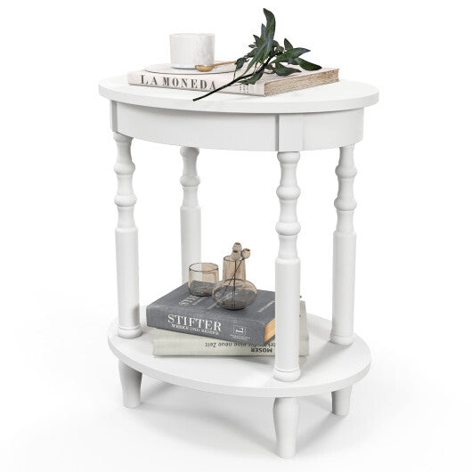 2-Tier Oval Side Table with Storage Shelf and Solid Wood Legs-Espresso
