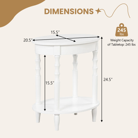 2-Tier Oval Side Table with Storage Shelf and Solid Wood Legs-Espresso