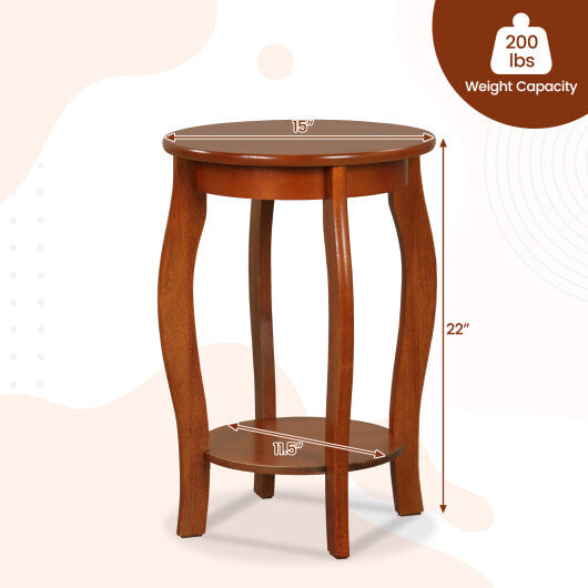 Set of 2 15 Inch 2-Tier Round End Table with Storage Shelf-White