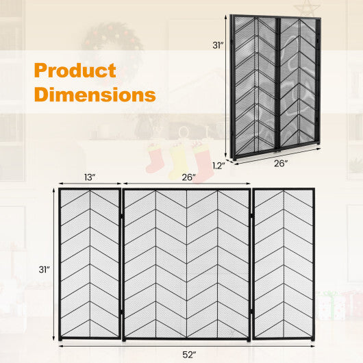 52 x 31 Inch Fireplace Screen-Black