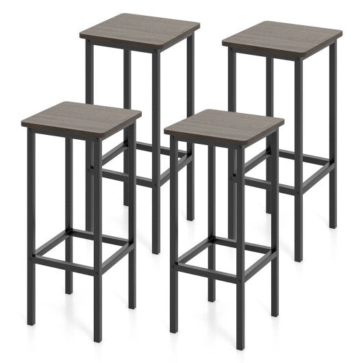 Set of 4 Bar Stool Set 26 Inch Bar Chair with Metal Legs and Footrest-Rustic Brown