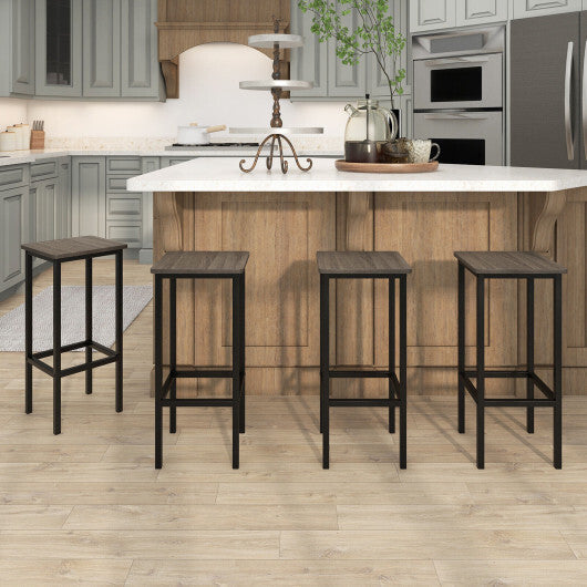 Set of 4 Bar Stool Set 26 Inch Bar Chair with Metal Legs and Footrest-Rustic Brown
