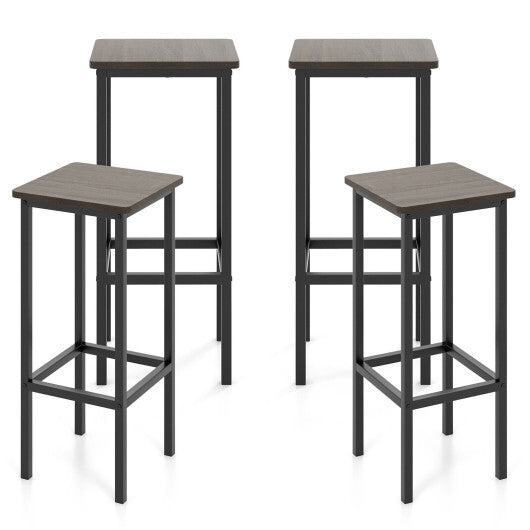 Set of 4 Bar Stool Set 26 Inch Bar Chair with Metal Legs and Footrest-Rustic Brown