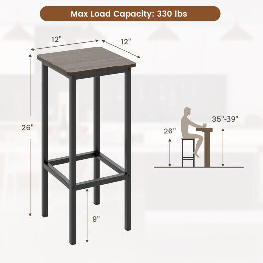 Set of 4 Bar Stool Set 26 Inch Bar Chair with Metal Legs and Footrest-Rustic Brown