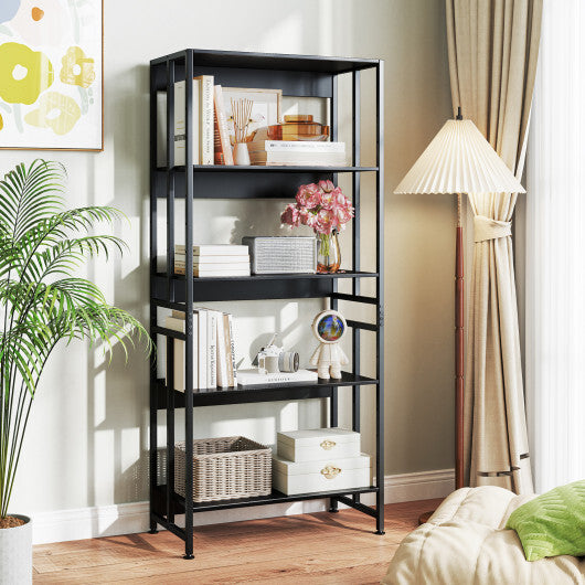 5-Tier Bookshelf with Adjustable and Tiltable Shelves-Rustic Brown
