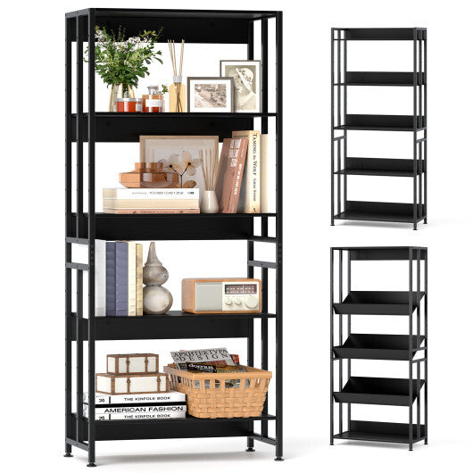5-Tier Bookshelf with Adjustable and Tiltable Shelves-Rustic Brown