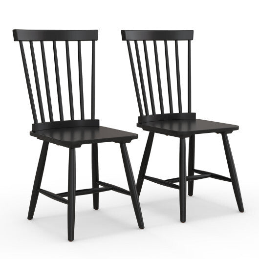 Set of 2 Windsor Dining Chairs with High Spindle Back-Black