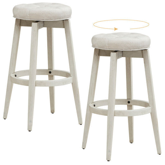 360-Degree Swivel Upholstered Rubberwood Frame Bar Stool Set of 2 with Footrest-24 inches