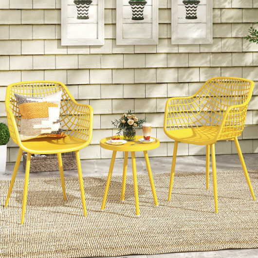 3 Piece Patio Chair Set with PP Seat and Tabletop for Porch-Green