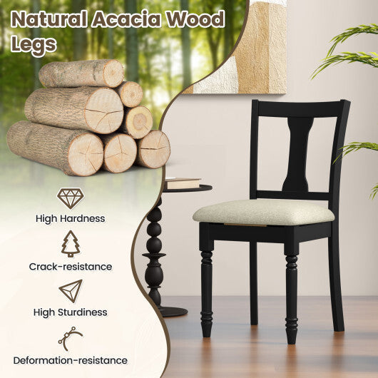 Set of 2 Kitchen Dining Chair with Linen Fabric and Storage Space-Brown