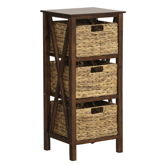 4-Tier Nightstand with 3 Seagrass Baskets Narrow X-Design-4 Tier-White