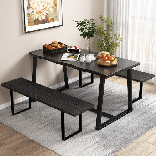 63" Large Dining Table with Wavy Edge and Heavy-duty Metal Frame-Coffee