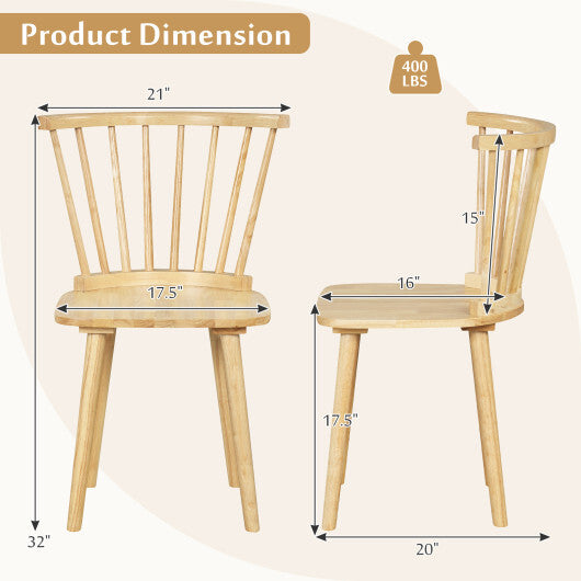 Windsor Dining Chairs Set of 2 Rubber Wood Kitchen Chairs with Spindle Back-Black