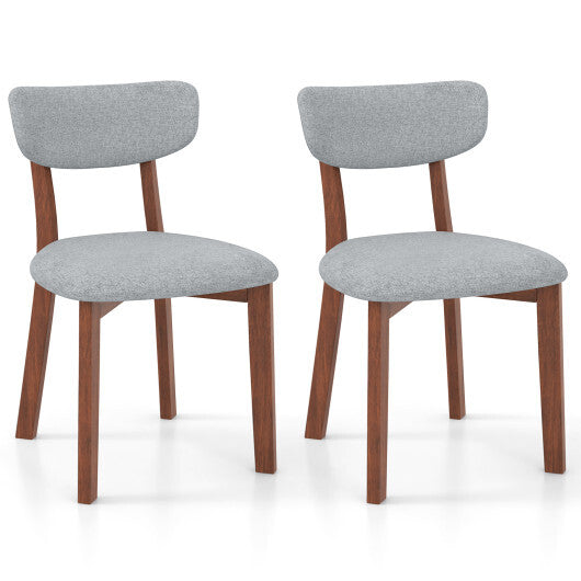 Dining Chairs Set of 2 Upholstered Mid-Back Chairs with Solid Rubber Wood Frame-Beige