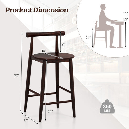 Counter Height Bar Chair Set with Acacia Wood Frame and Supporting Legs-White