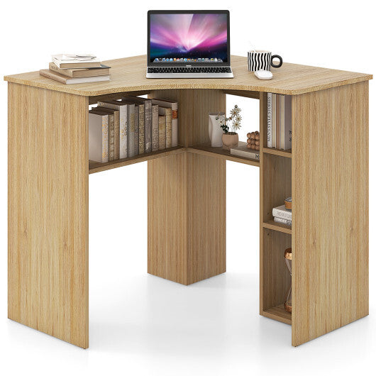 Corner Computer Desk Triangle Home Office Desk with Adjustable Shelf and Arc-Shaped Profile-White