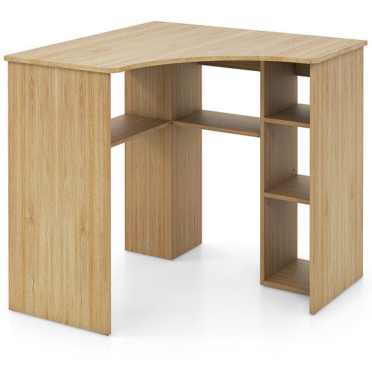 Corner Computer Desk Triangle Home Office Desk with Adjustable Shelf and Arc-Shaped Profile-White