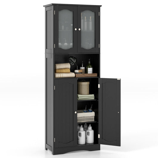 64.5 Inches Tall Bathroom Storage Cabinet with Frost Glass Doors and Shelves-White