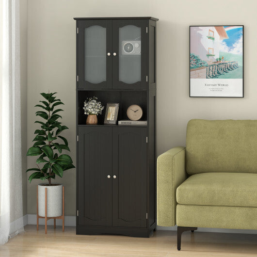 64.5 Inches Tall Bathroom Storage Cabinet with Frost Glass Doors and Shelves-White