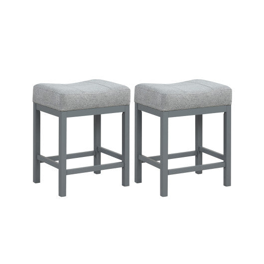 24.5 Inches Linen Fabric Saddle Stools Set of 2 with Cushioned Seat-Black and White