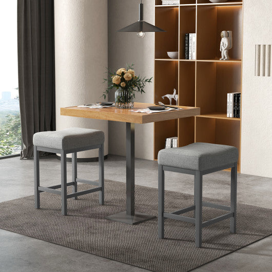 24.5 Inches Linen Fabric Saddle Stools Set of 2 with Cushioned Seat-Black and White