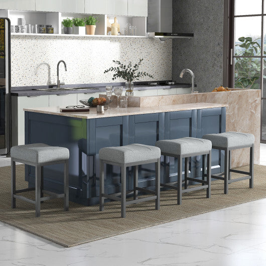 24.5 Inches Linen Fabric Saddle Stools Set of 2 with Cushioned Seat-Black and White