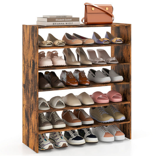 6-tier Shoe Rack with Anti-tipping Device for Entryway-Rustic Brown