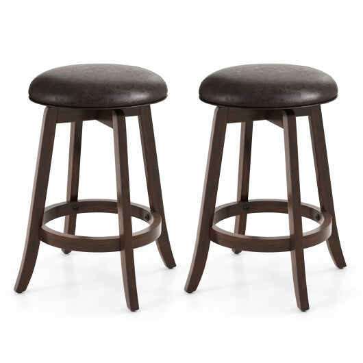 Set of 2 24/29 Inch Upholstered PU Leather Bar Stool with 360? Swivel Round Seat-29 inches