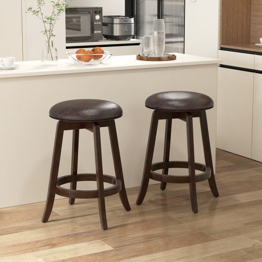 Set of 2 24/29 Inch Upholstered PU Leather Bar Stool with 360? Swivel Round Seat-29 inches