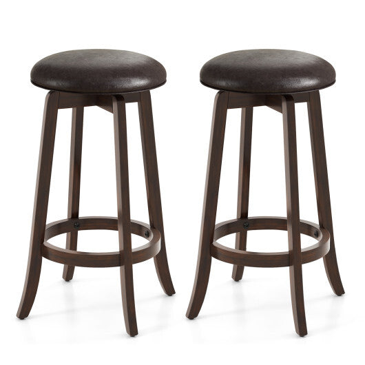 Set of 2 24/29 Inch Upholstered PU Leather Bar Stool with 360? Swivel Round Seat-29 inches