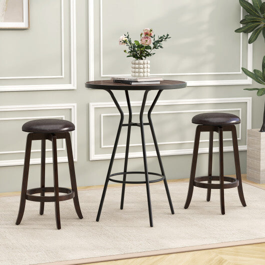 Set of 2 24/29 Inch Upholstered PU Leather Bar Stool with 360? Swivel Round Seat-29 inches