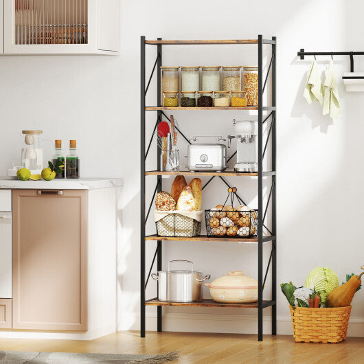 5-Tier Bookshelf with Open Shelves and Heavy Duty Metal Frame-Rustic Brown