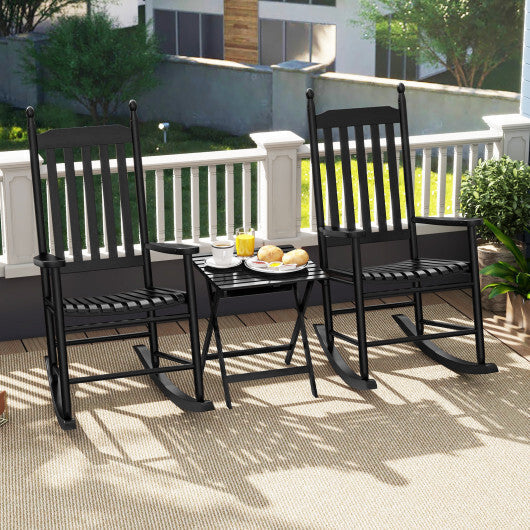 High-Back Acacia Wood Outdoor Rocking Chair with Solid Rocking Base-Brown