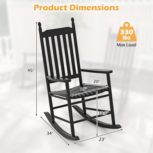 High-Back Acacia Wood Outdoor Rocking Chair with Solid Rocking Base-Brown