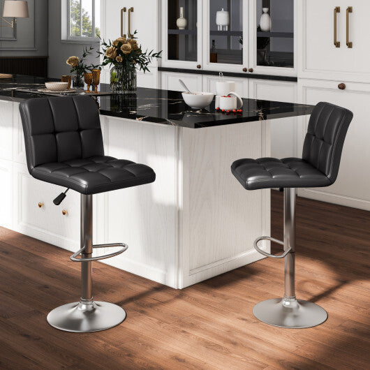 Modern Bat Stools Set of 2 with Back and Heavy-duty Metal Base and Footrest-Black