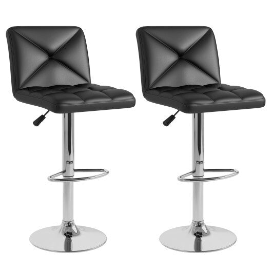 PU Leather Upholstered Bar Stools Set of 2 with Back and Adjustable Height-Brown