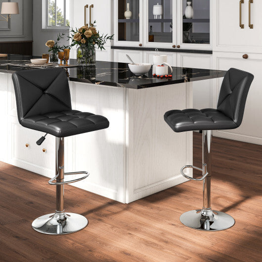 PU Leather Upholstered Bar Stools Set of 2 with Back and Adjustable Height-Brown
