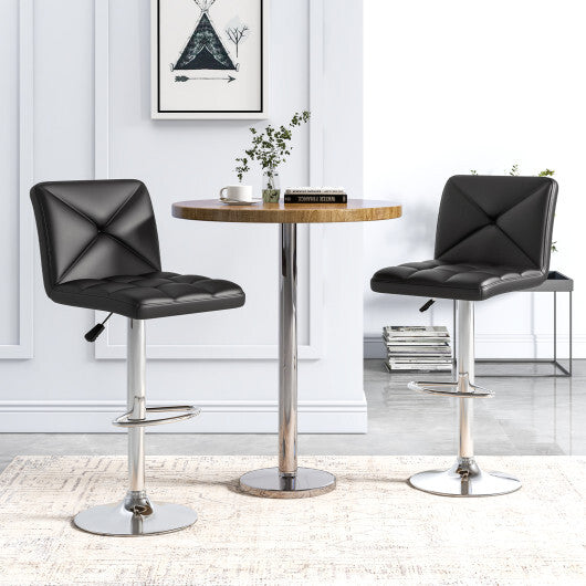 PU Leather Upholstered Bar Stools Set of 2 with Back and Adjustable Height-Brown