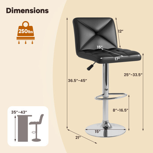 PU Leather Upholstered Bar Stools Set of 2 with Back and Adjustable Height-Brown