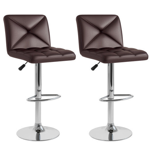 PU Leather Upholstered Bar Stools Set of 2 with Back and Adjustable Height-Brown