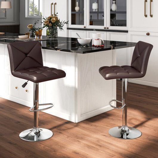 PU Leather Upholstered Bar Stools Set of 2 with Back and Adjustable Height-Brown