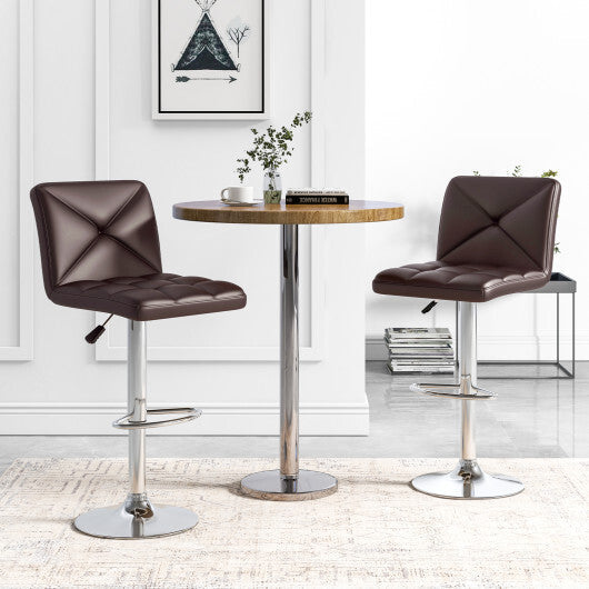 PU Leather Upholstered Bar Stools Set of 2 with Back and Adjustable Height-Brown
