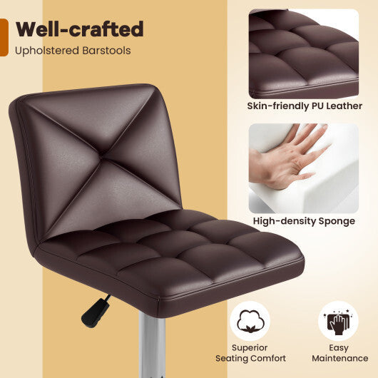 PU Leather Upholstered Bar Stools Set of 2 with Back and Adjustable Height-Brown