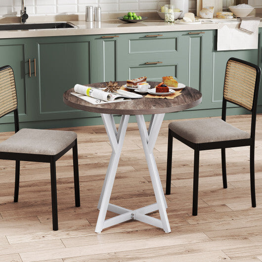 36 Inch Round Dining Table with Metal Pedestal Base-Rustic Brown