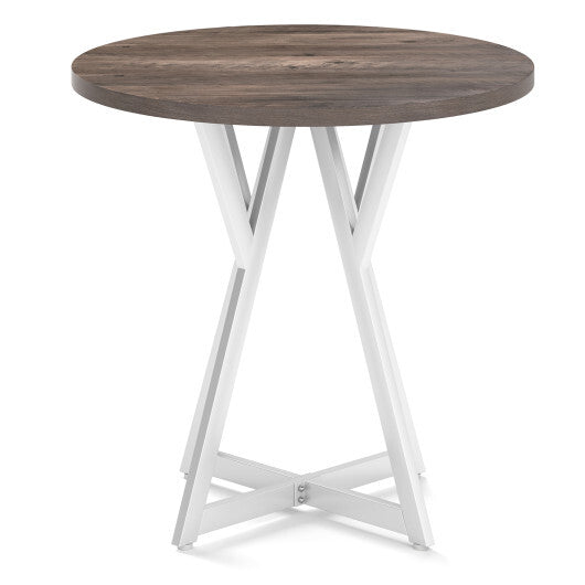 36 Inch Round Dining Table with Metal Pedestal Base-Rustic Brown
